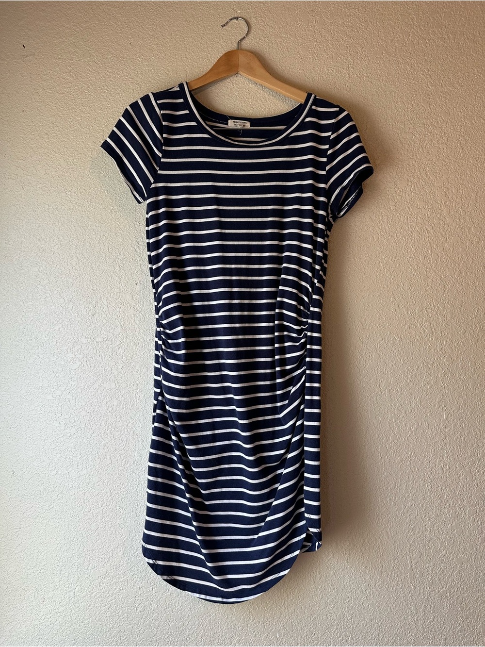 Heart & Hips 🤍 Navy and White Striped Short Sleeve Maternity Dress